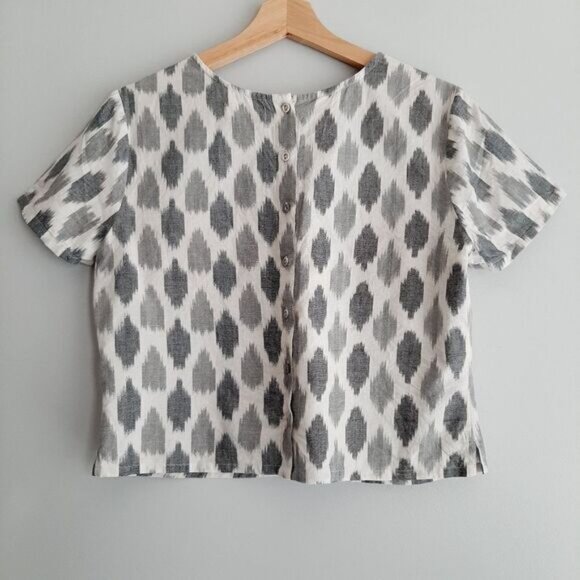FABINDIA | 100% Cotton Boxy Bead Embroidered Ikat Crop Top Gray Sz M - Picture 8 of 13